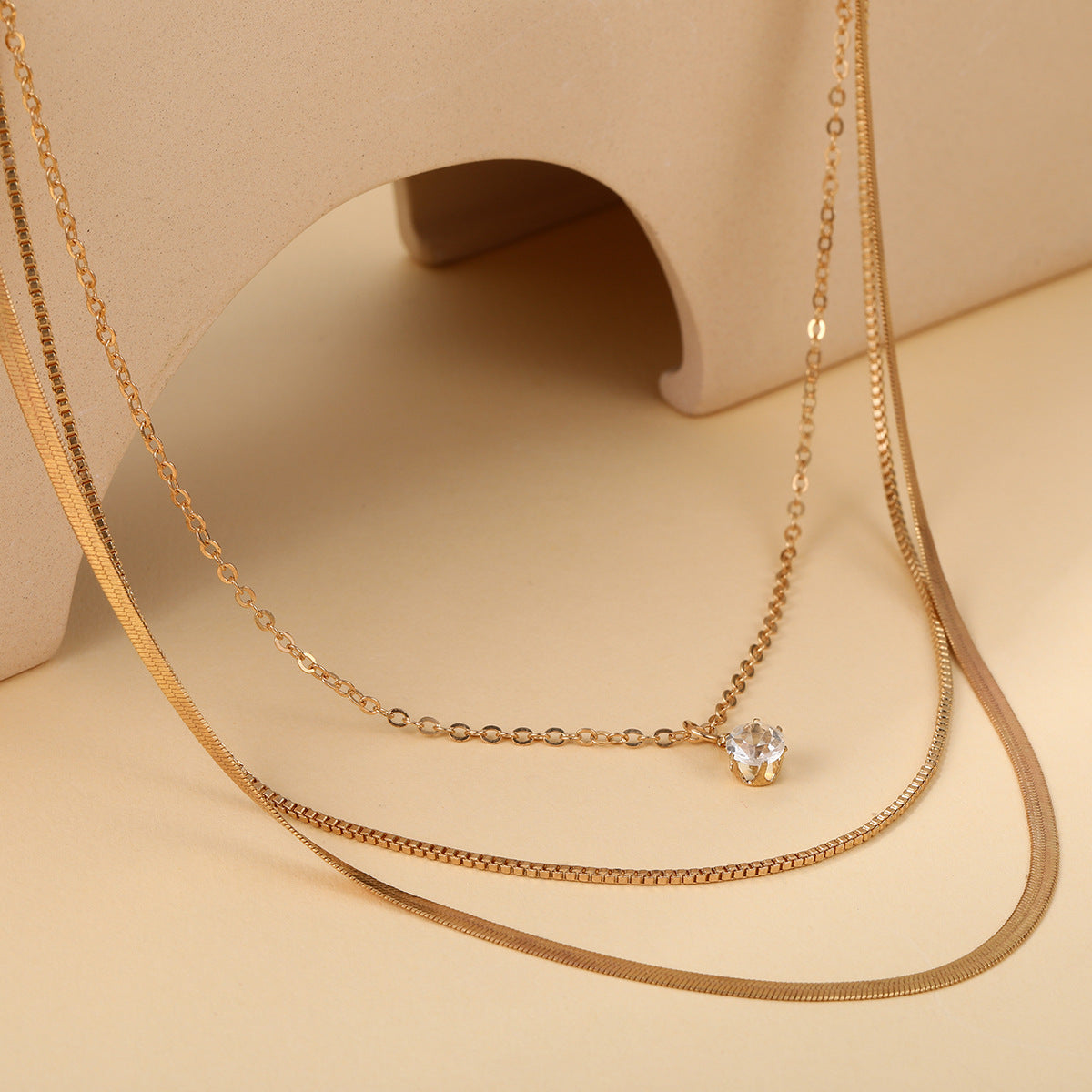 3 Layer Diamond Gold - Necklace