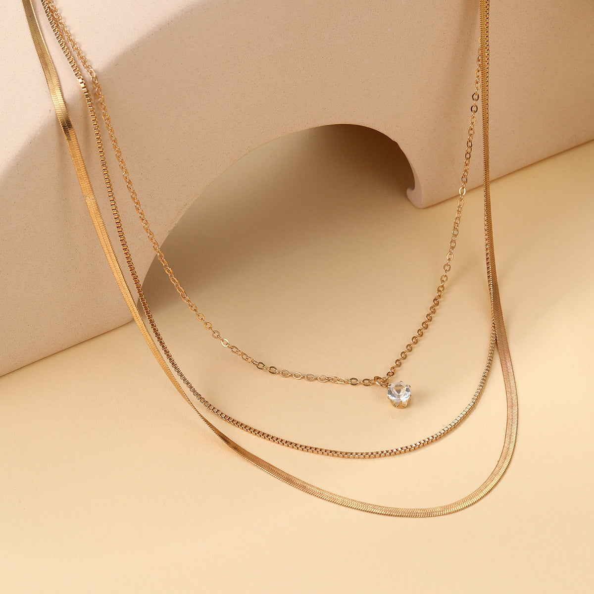 3 Layer Diamond Gold - Necklace