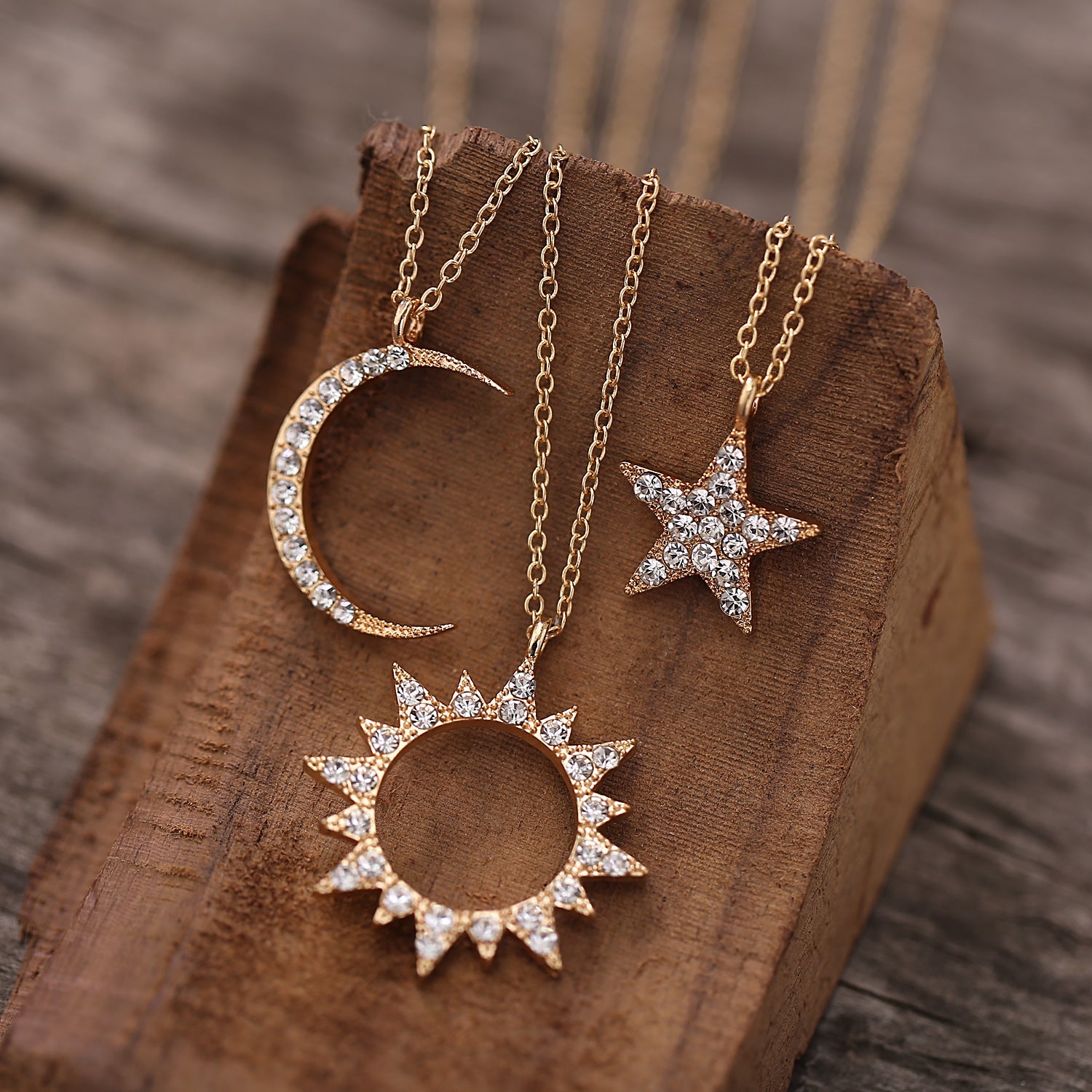 Sun & Moon Star Diamonds Gold - Necklace