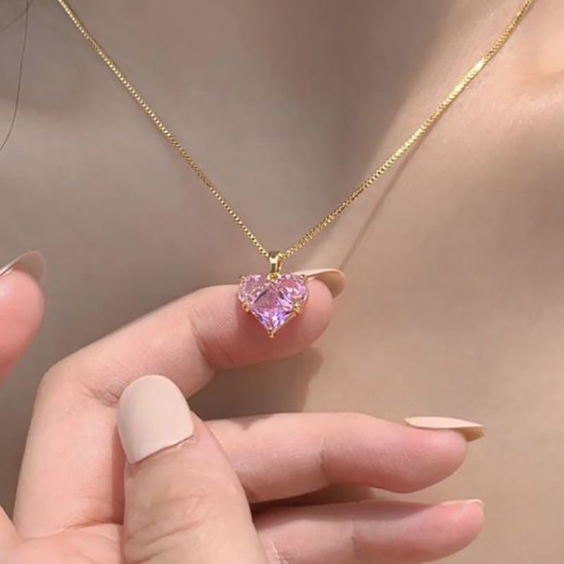 Pink Crystal Diamond Gold - Necklace