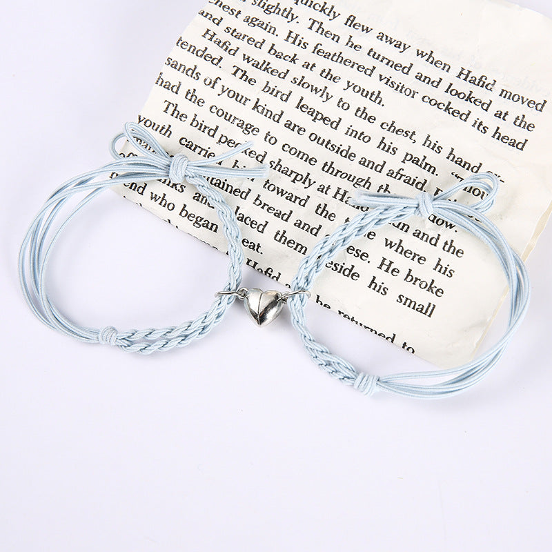 Pastel Blue Magnetic Silver Heart -  Bracelet Set Of 2