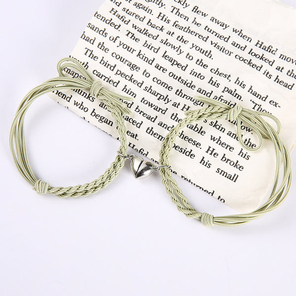 Pastel Green  Magnetic Silver Heart -  Bracelet Set Of 2