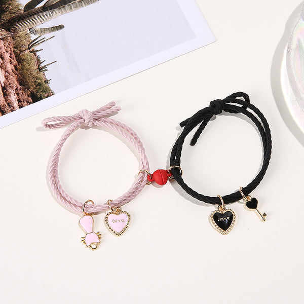 Love Cat Charms  Magnetic Red Heart - Bracelet Set Of 2