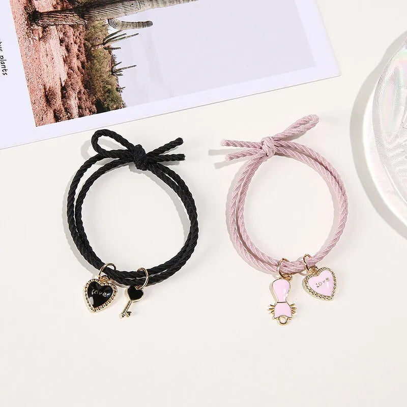 Love Cat Charms Pink & Black - Bracelet Set Of 2