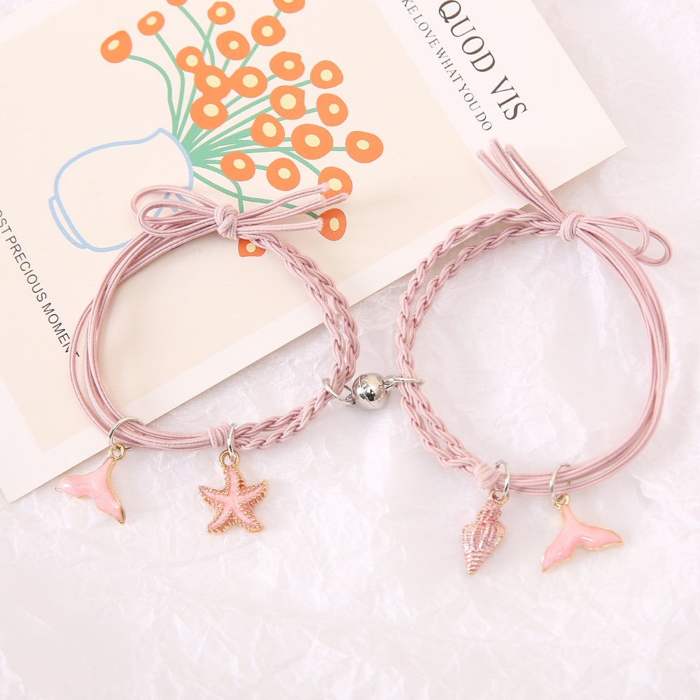 Star Fish & Mermaid Tail Pink Magnetic - Bracelet Set Of 2