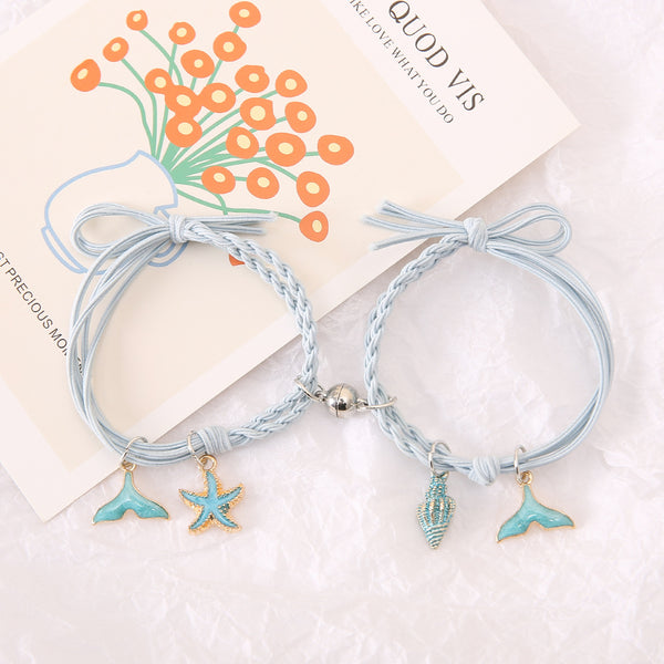 Star Fish & Mermaid Tail Blue Magnetic - Bracelet Set Of 2