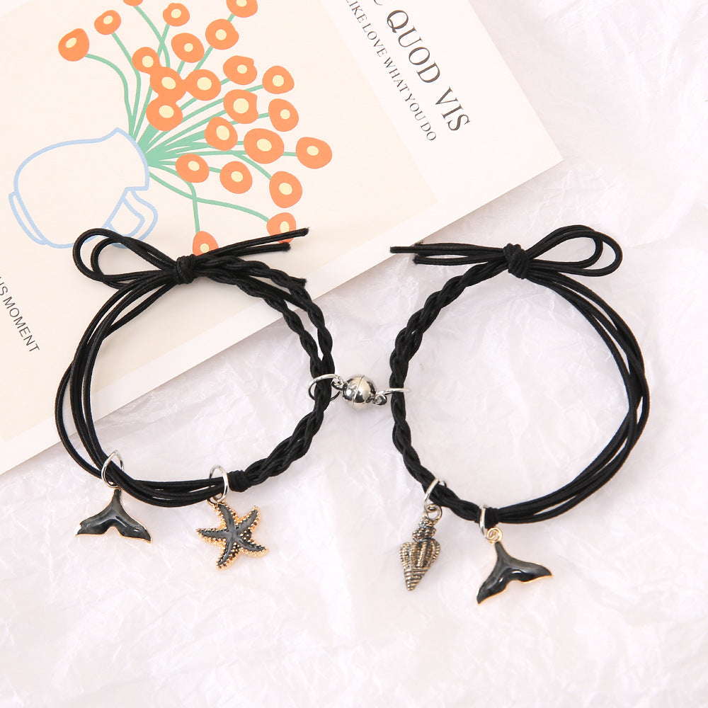 Star Fish & Mermaid Tail Black Magnetic - Bracelet Set Of 2