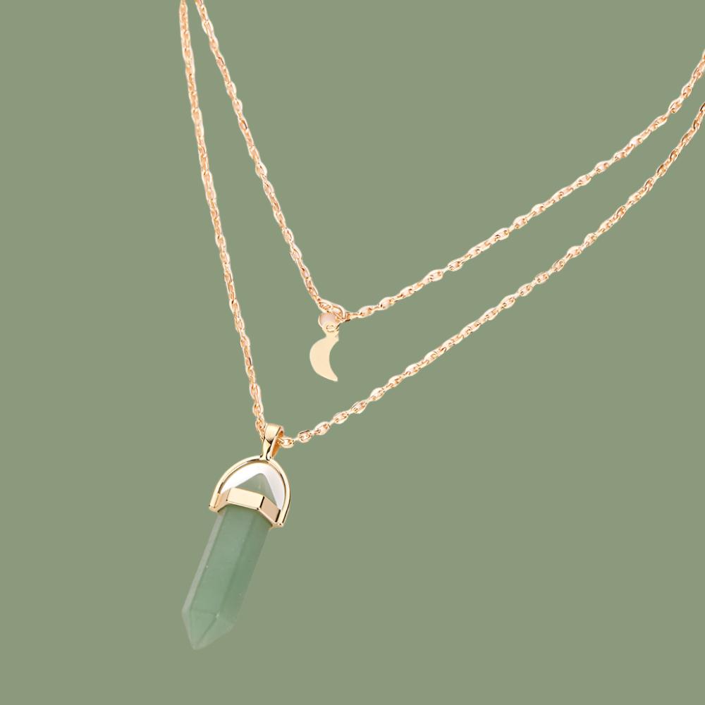 Double Layered Green Stone - Necklace