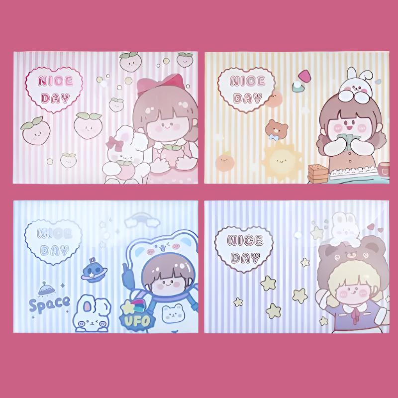 Nice Day Cute Boy &amp; Girl Grid  - Document Folder Large Pouch
