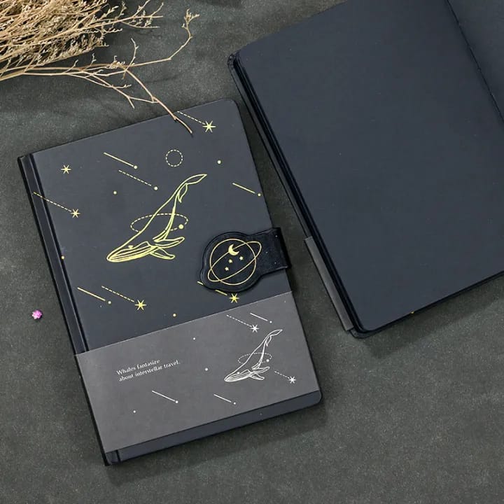 Galaxy Whale Black Pages Foiled - Notebook / Journal