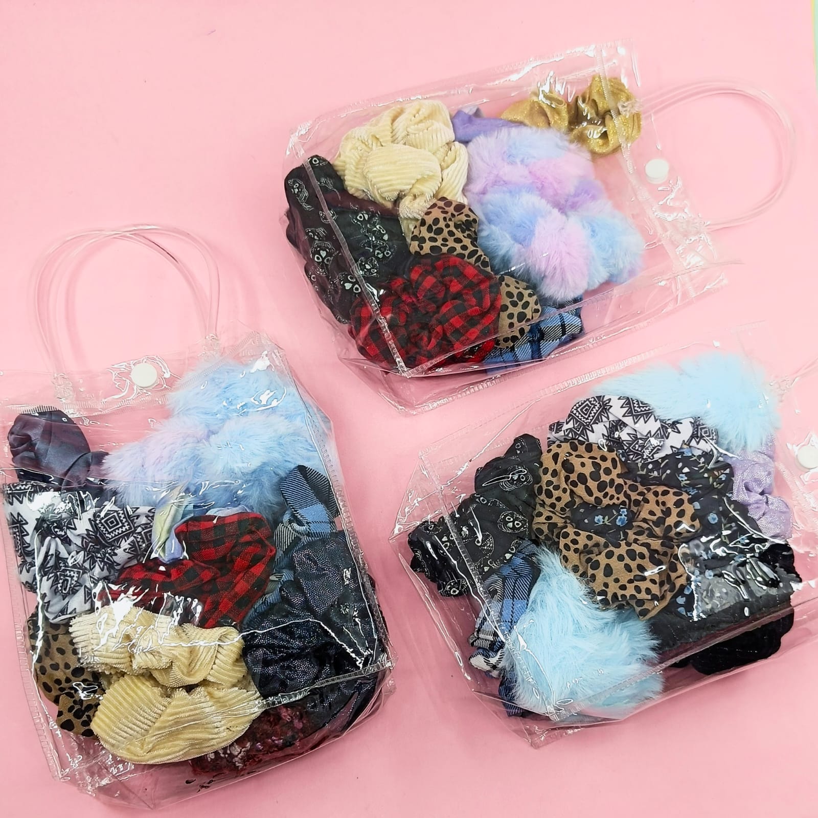 Translucent Handbag  - Hair Scrunchie Set Of 10