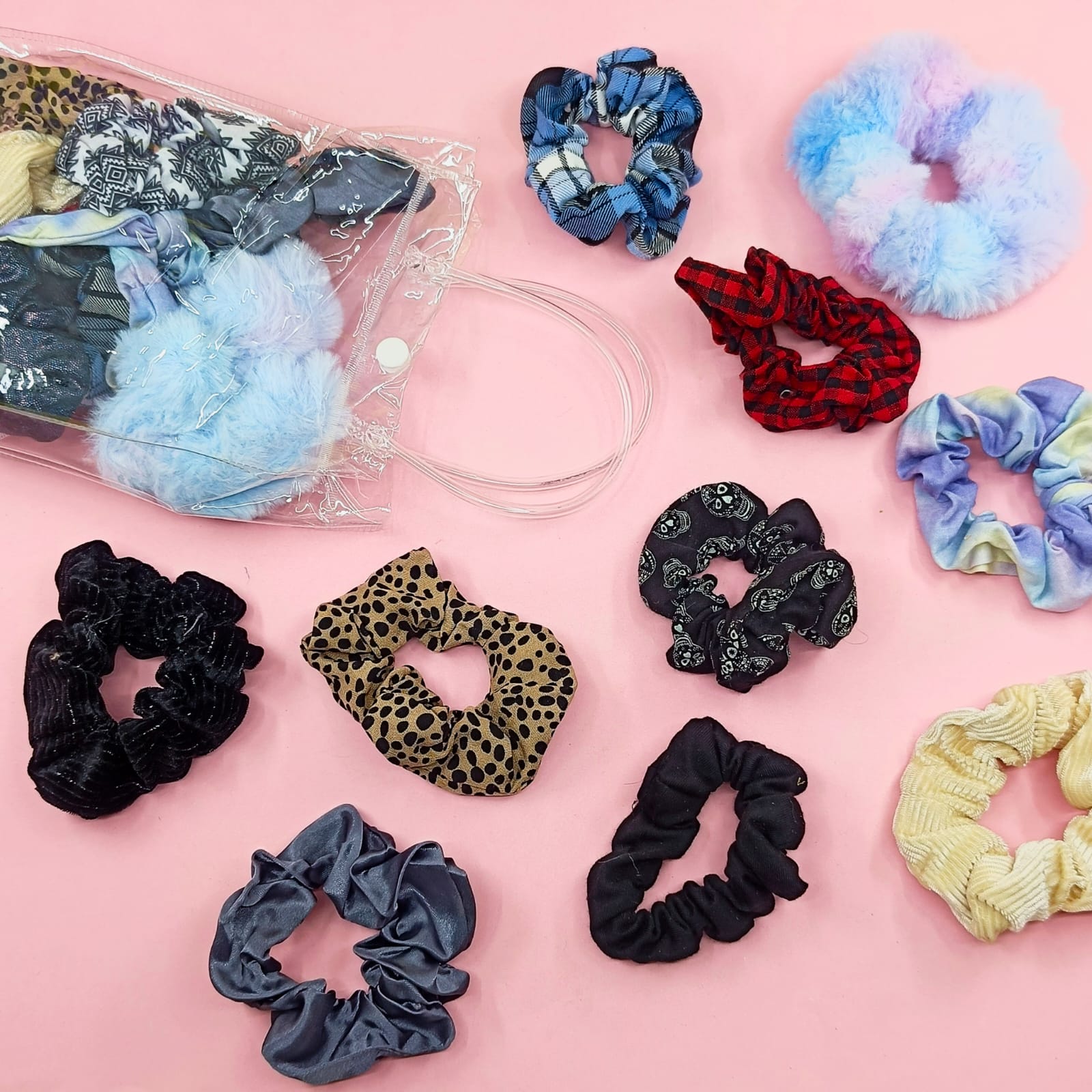 Translucent Handbag  - Hair Scrunchie Set Of 10