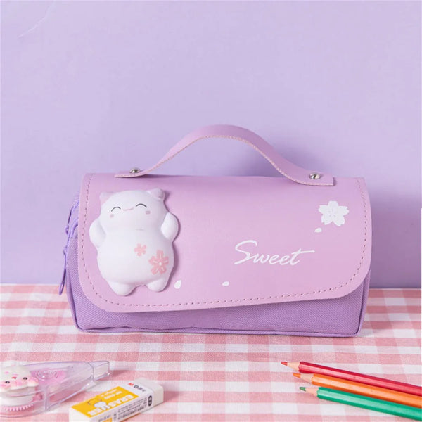 Sweet Cat Squishy Zipper Large Capacity Purple - Pouch