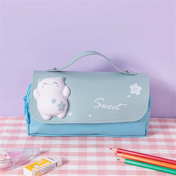 Sweet Cat Squishy Zipper Large Capacity Blue - Pouch