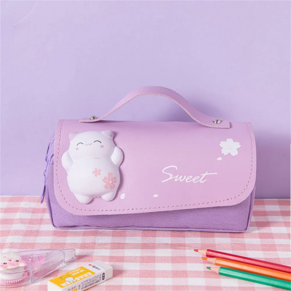 Sweet Cat Squishy Zipper Large Capacity Purple - Pouch