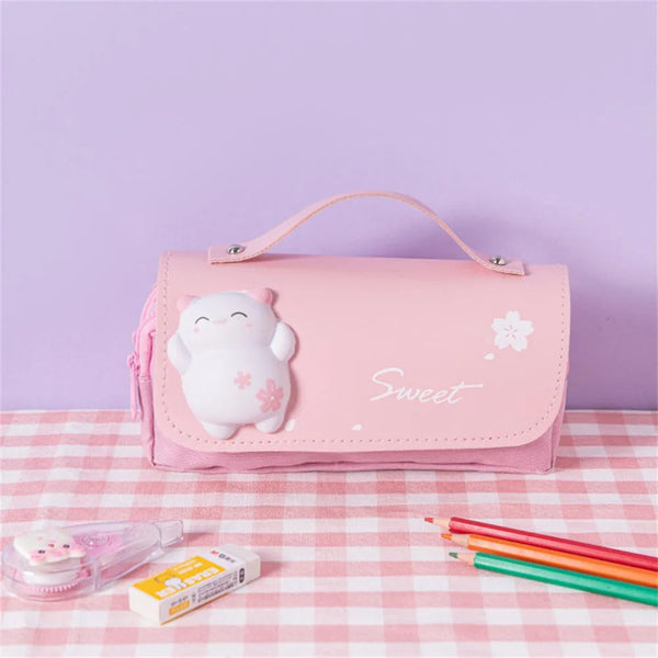 Sweet Cat Squishy Zipper Large Capacity Pink - Pouch
