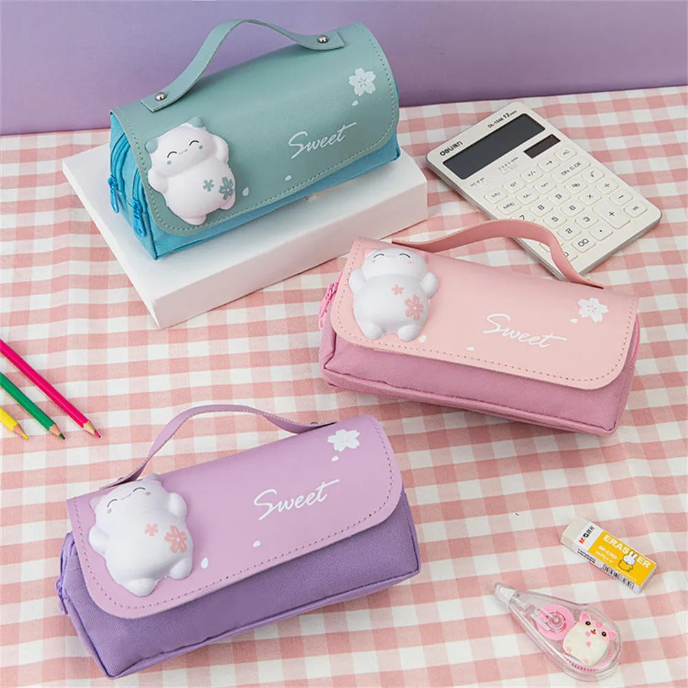 Sweet Cat Squishy Zipper Large Capacity Purple - Pouch