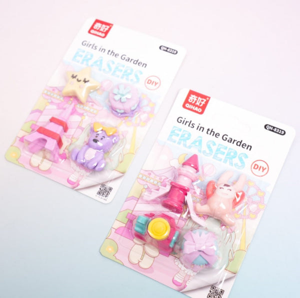 Girl In The Garden  - Eraser Set Of 4