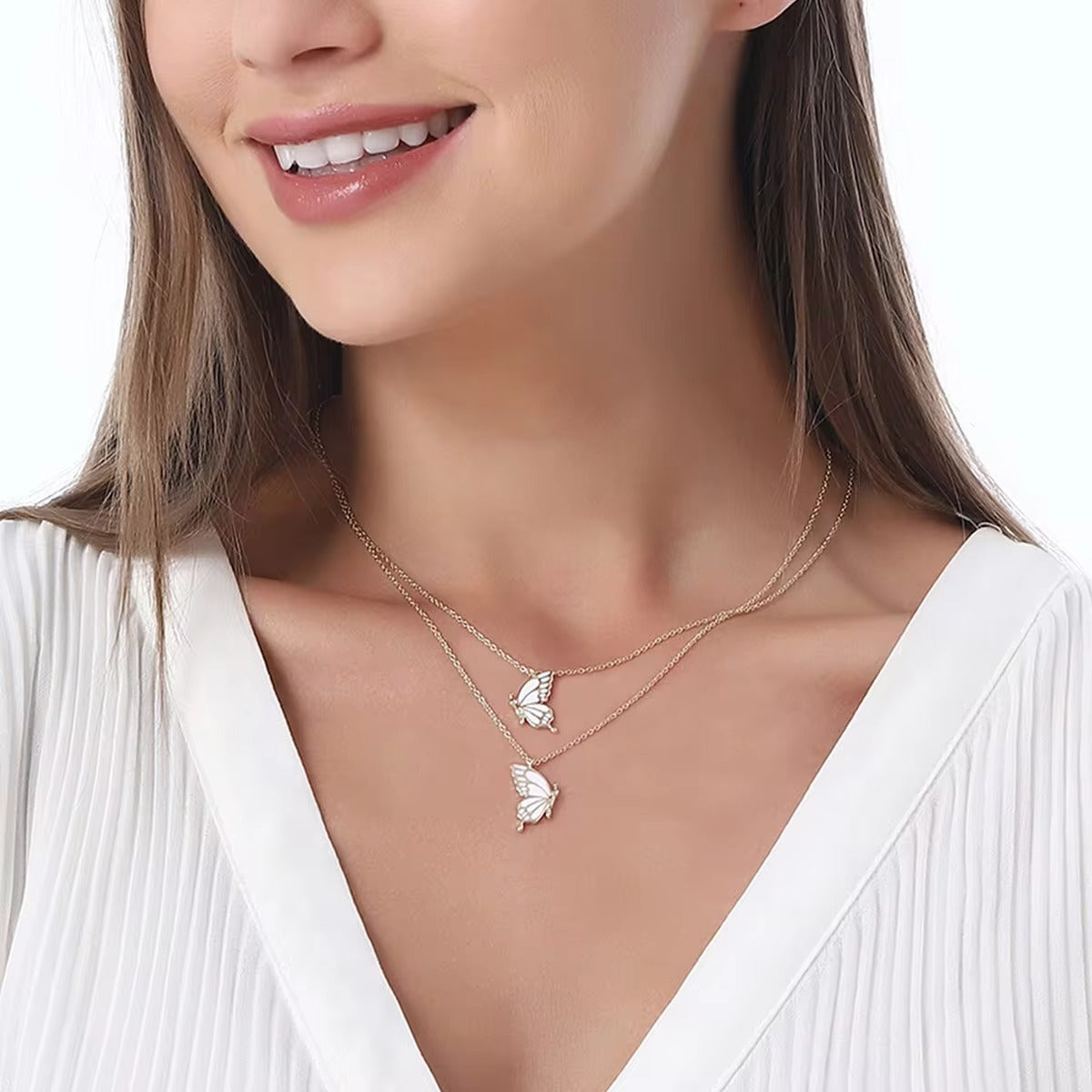 Friends  Butterfly White - Necklace Set Of 2