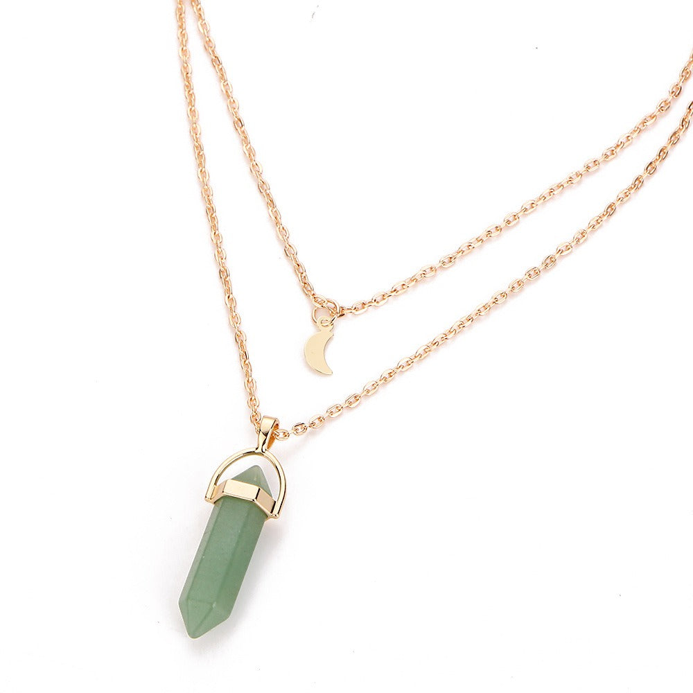 Double Layered Green Stone - Necklace