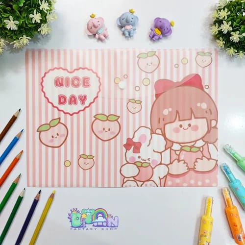 Nice Day Cute Boy &amp; Girl Grid  - Document Folder Large Pouch