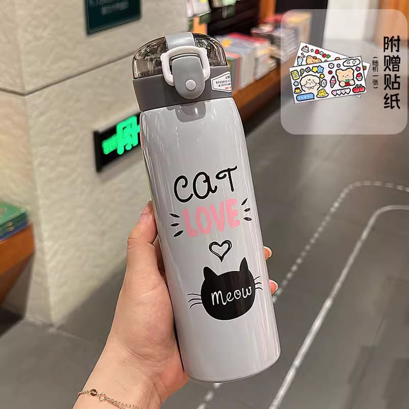 Cat Love Meow Grey - Water Bottle