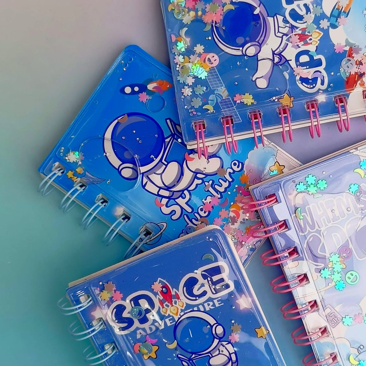 Space Adventure Glitter Water Spiral - Notebook / Journal