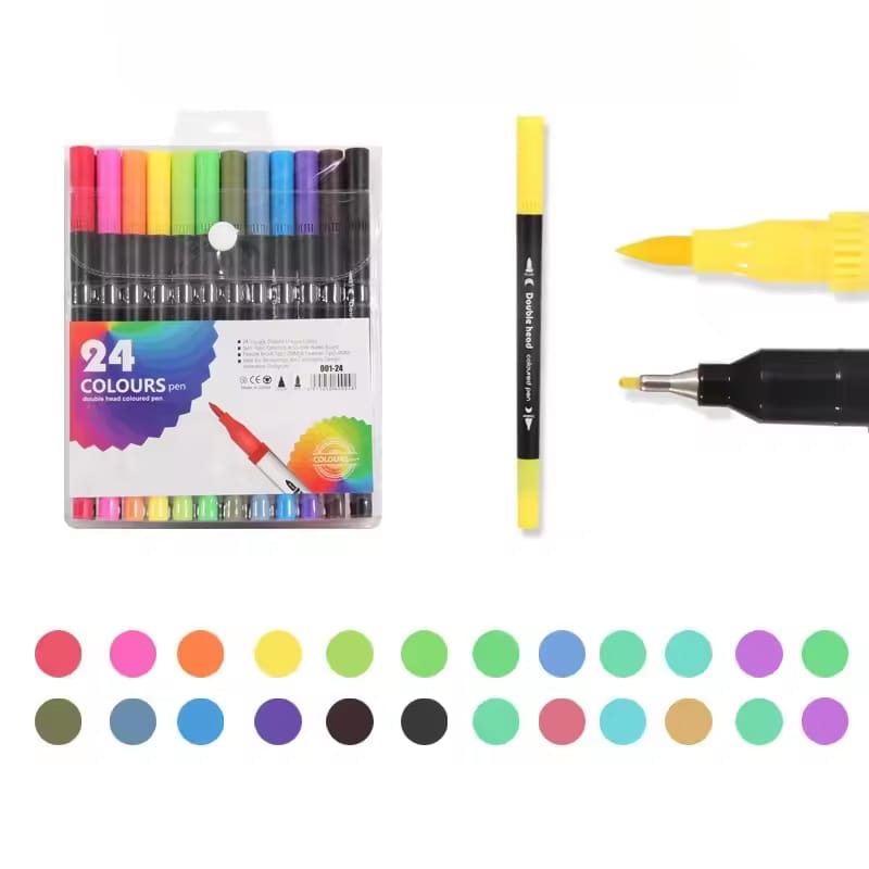 Soft Head Double Tip ( 2in 1 ) Markers Set Of 12 / 24 / 36