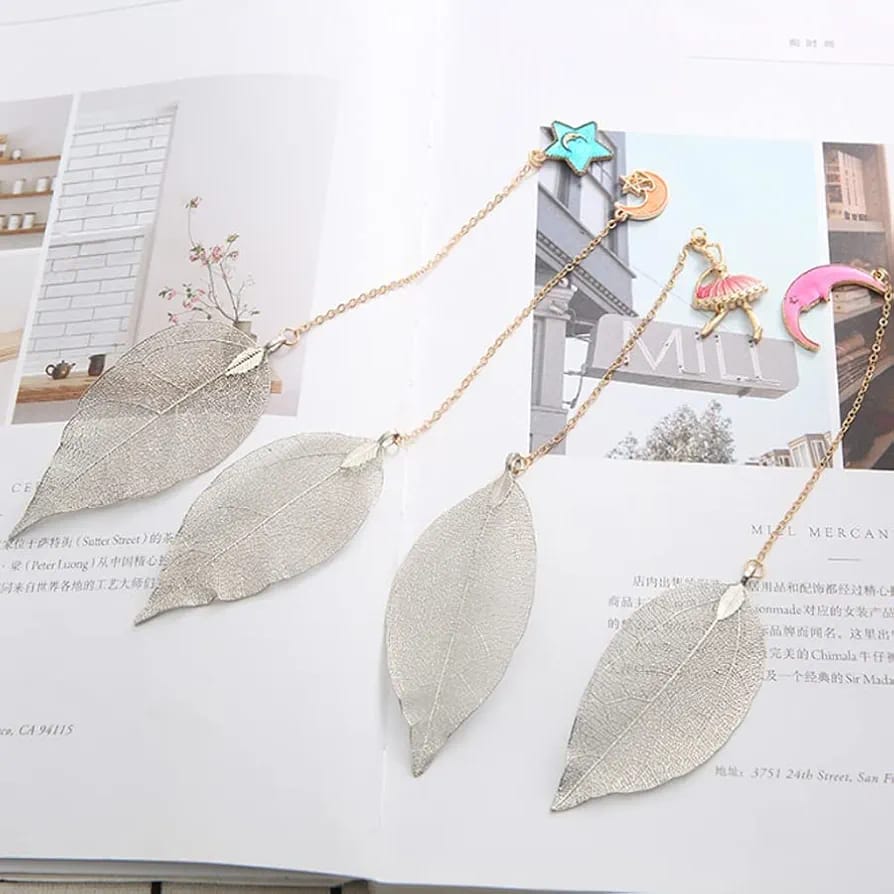 Silver Leaf &amp; Star Charms -  Bookmark