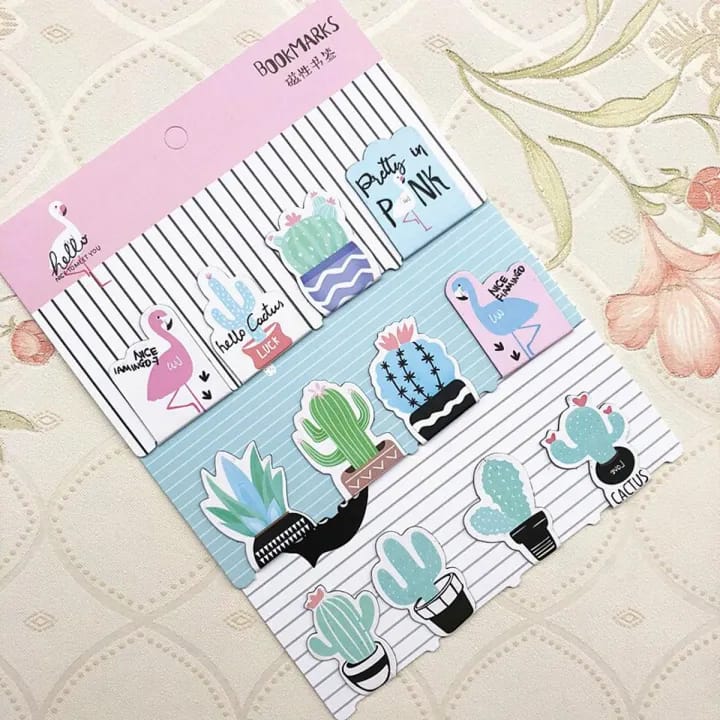 Tropical Flamingo & Cactus  Magnetic - Bookmark Set Of 4