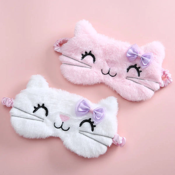 Bow White Happy Cat - Eye Mask