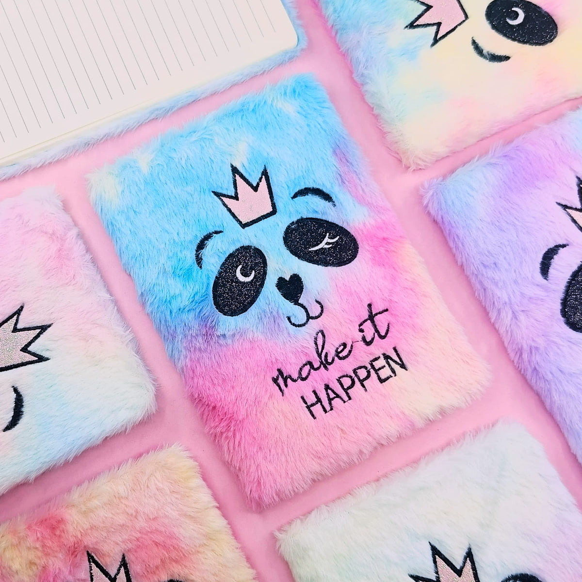 Make it happen Rainbow Panda - Fluffy Journal
