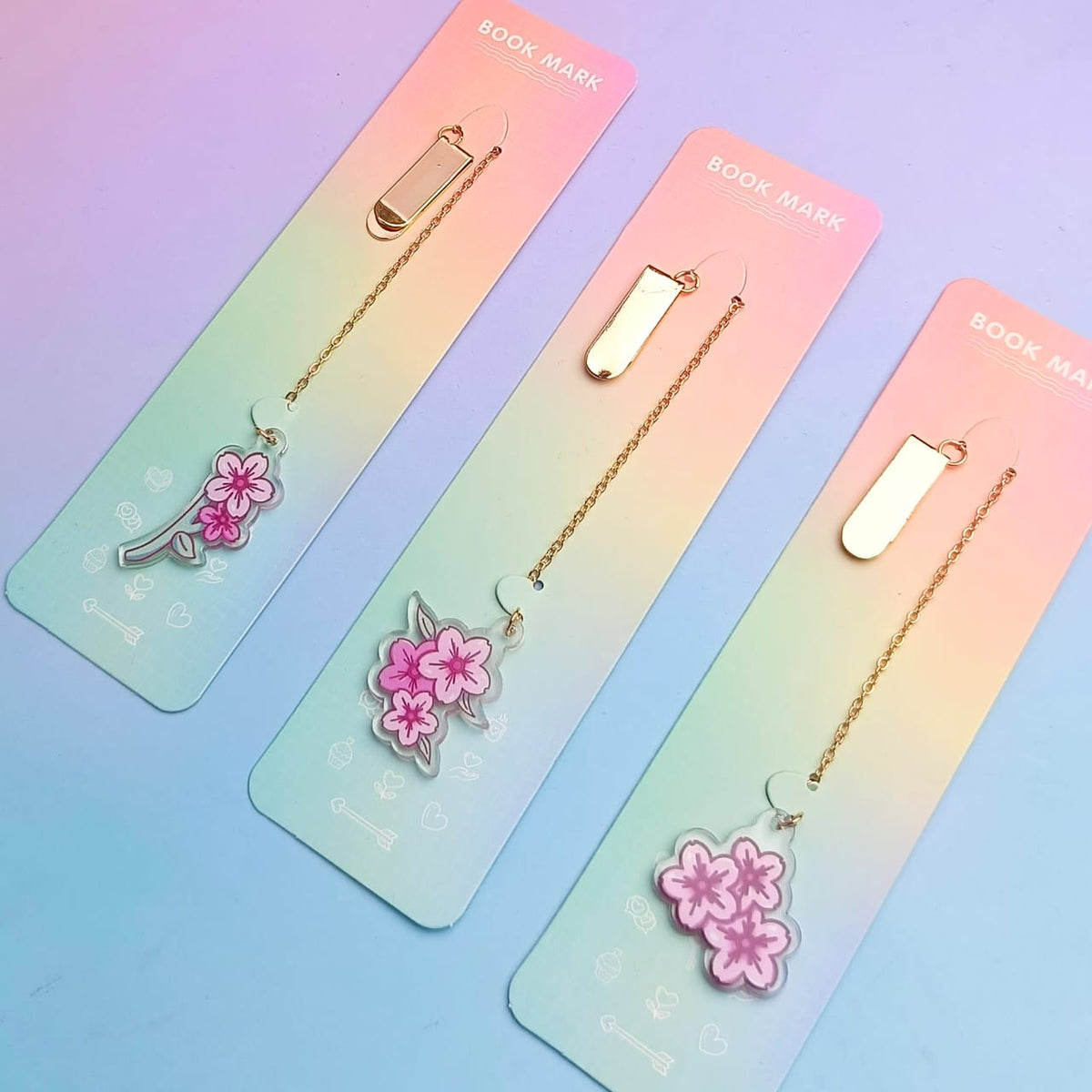 Pink Flowers Gold Foil - Dangling  Bookmark