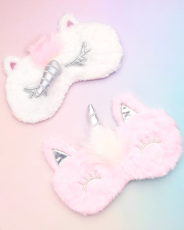 Pink & White  Fluffy Unicorn - Eye Mask