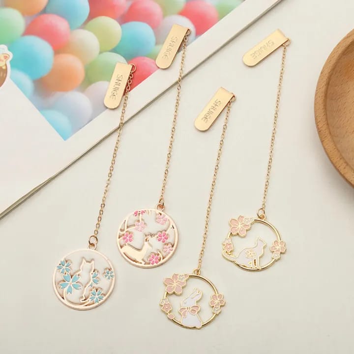 Sakura Flower &amp; Animals Gold Foil - Dangling  Bookmark