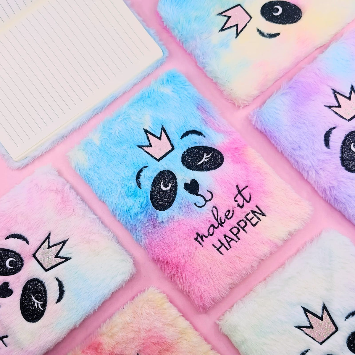 Make it happen Rainbow Panda - Fluffy Journal