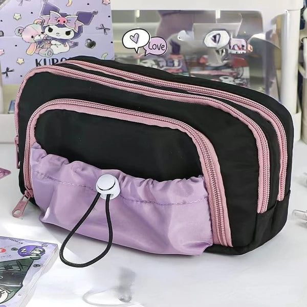 Purple & Black  Large Capacity - 3 Zip Pouch