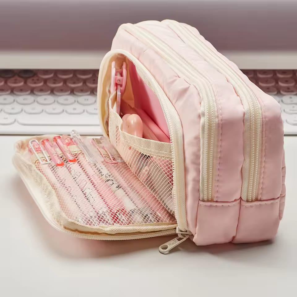 Pink  Large Capacity - 3 Zip Pouch