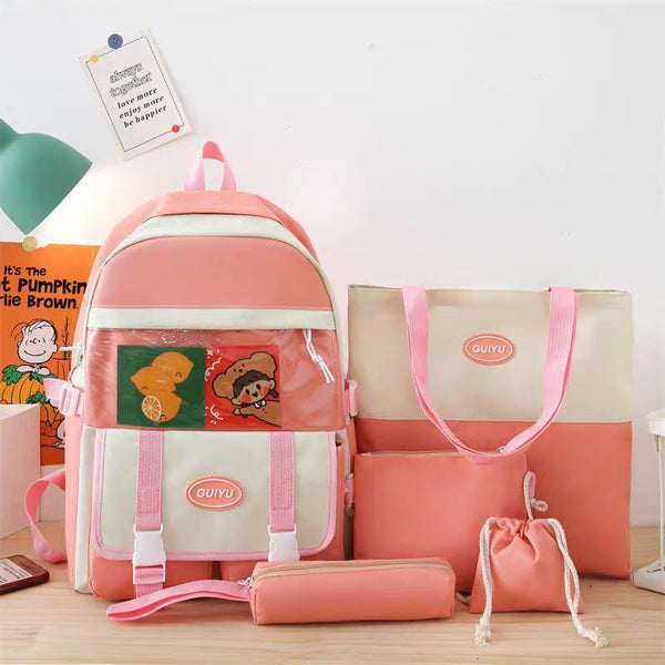 Peach & Off White - Backpack Set Of 5