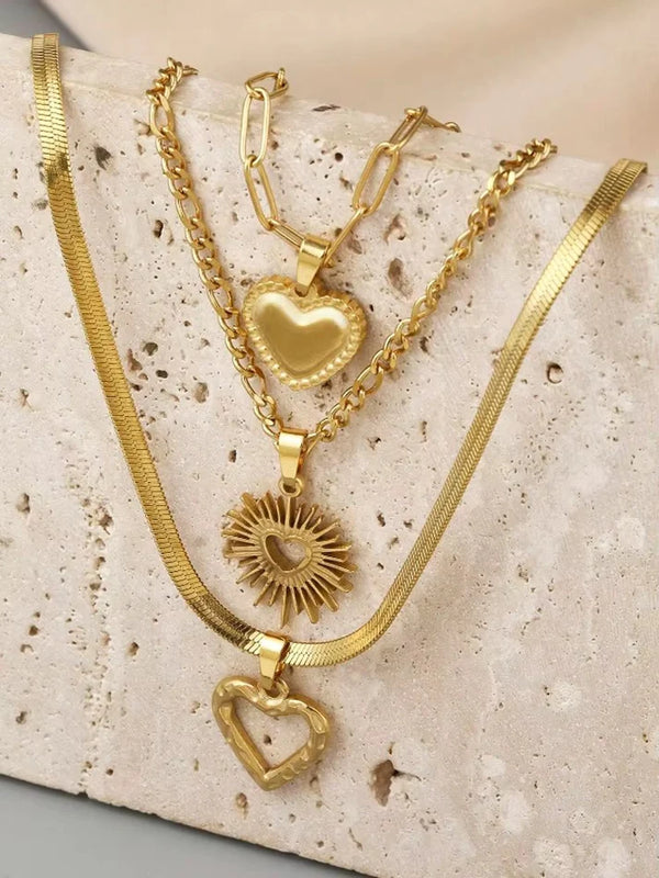 Gold Heart  - Necklace Set Of 3