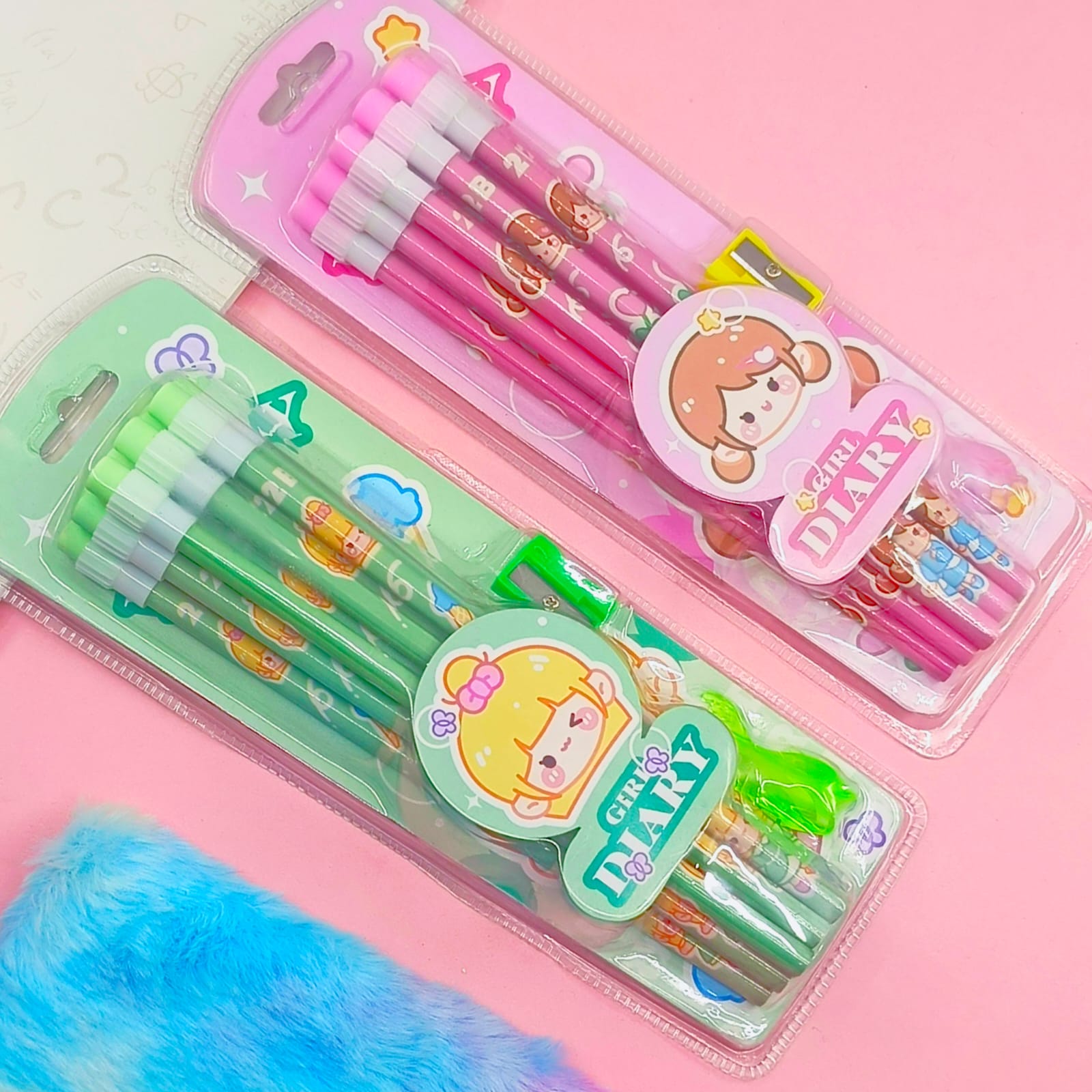 Girl Diary Pink & Green - Stationery Set