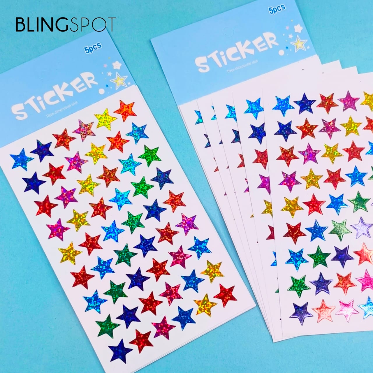 Multi Sparkle Stars Decoration Stickers Set Of 5 Sheets - Style 3