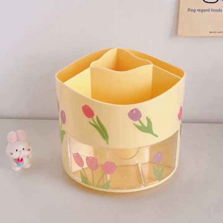 Rotary Yellow - Stationery Organizer &amp; Makeup Brushes Holder
