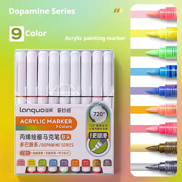 Soft Head Acrylic Painting Marker - Set Of 9 ( Dopamine Series )