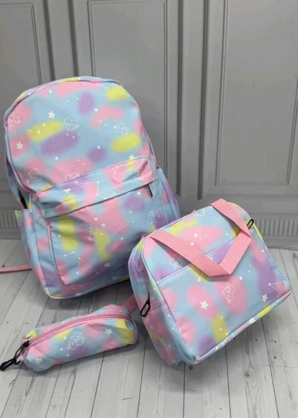Zodiac Sign Stars & Love Pink & Blue Backpack Set Of 3