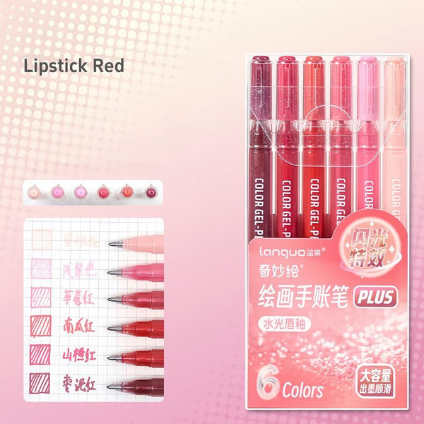 Lipstick Red Shades Premium Glitter Pen  - Set Of 6