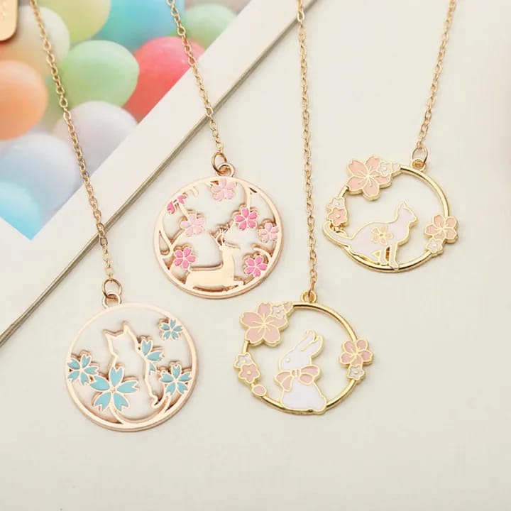 Sakura Flower &amp; Animals Gold Foil - Dangling  Bookmark