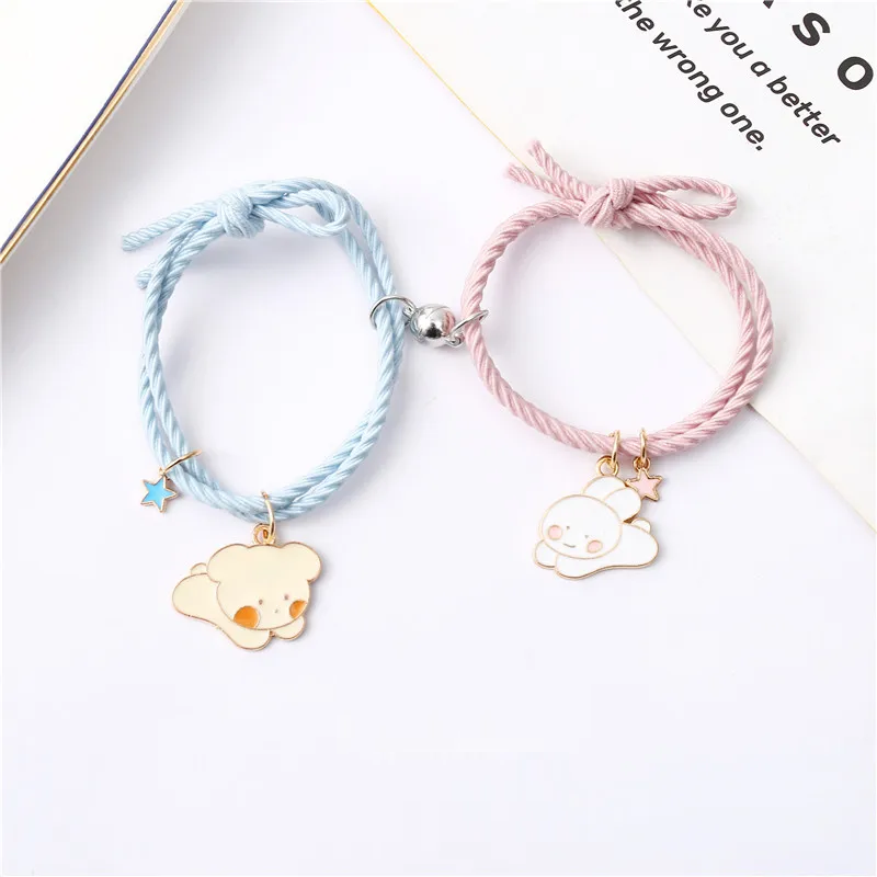 Cute Rabbit Pink & Blue Magnetic Bracelet Set Of 2