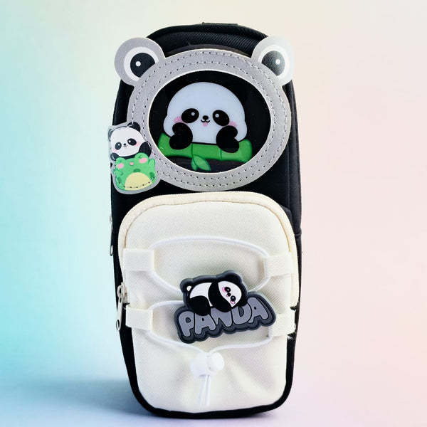 Cute Panda Black 2 Zipper - Large Pouch