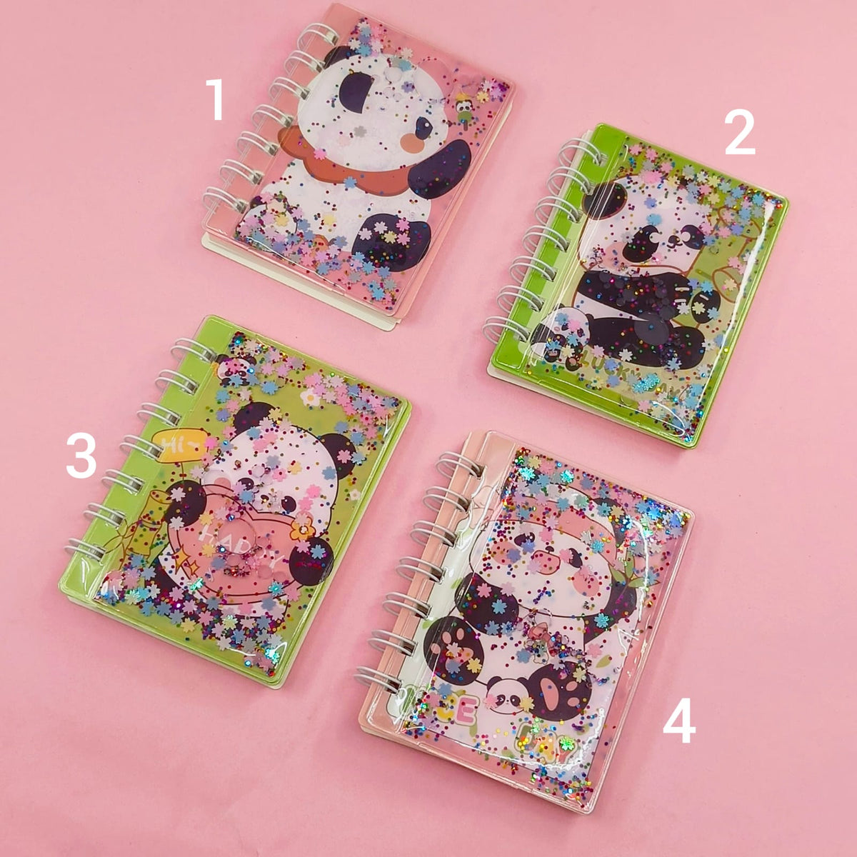 Cute Panda Glitter Water Mini Spiral Notebook - Journal